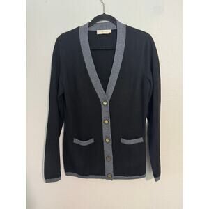 Tory Burch Wool Black Grey Cardigan Sweater L